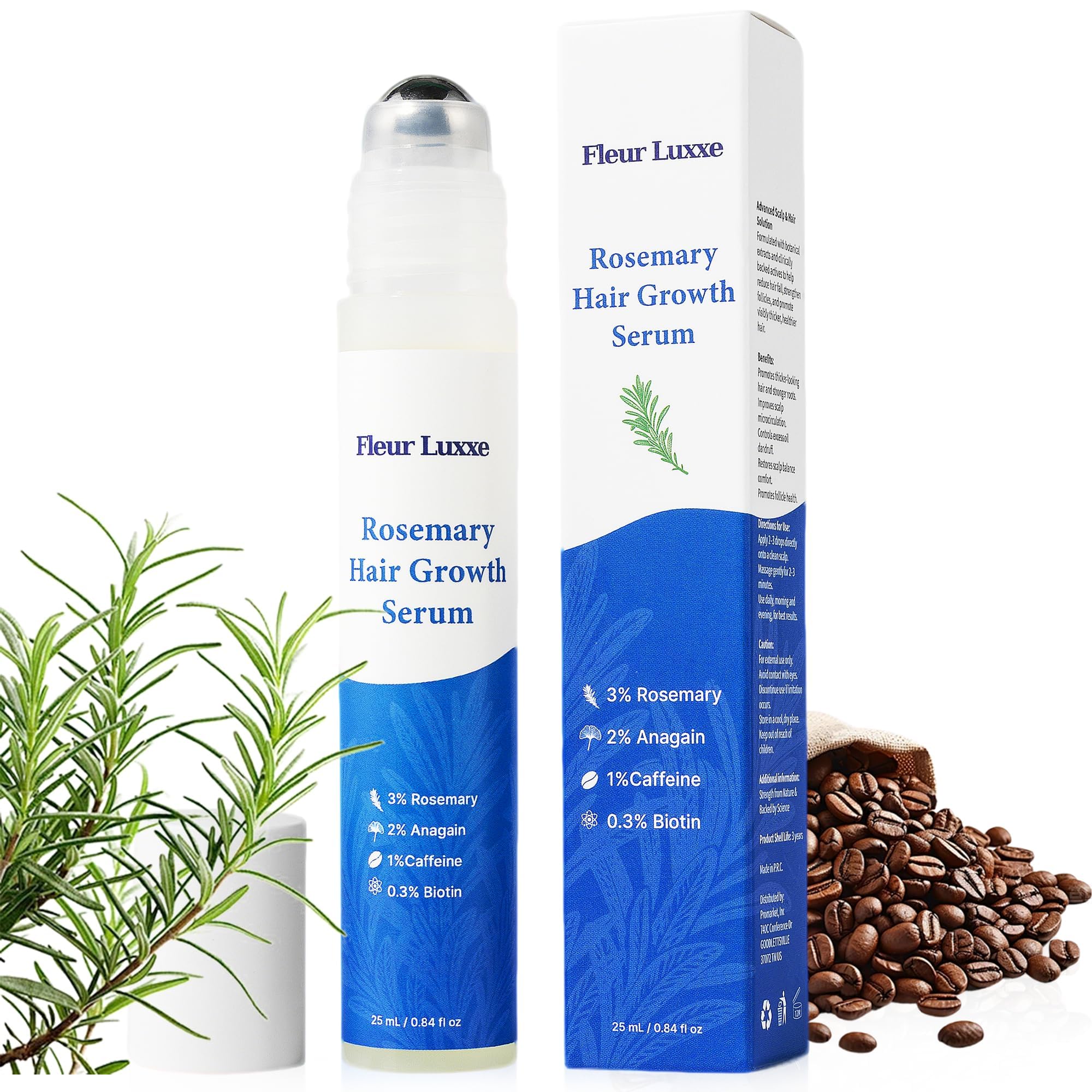 Fleur Luxxe Rosemary Serum Roll-On bottle for precise scalp application and targeted care