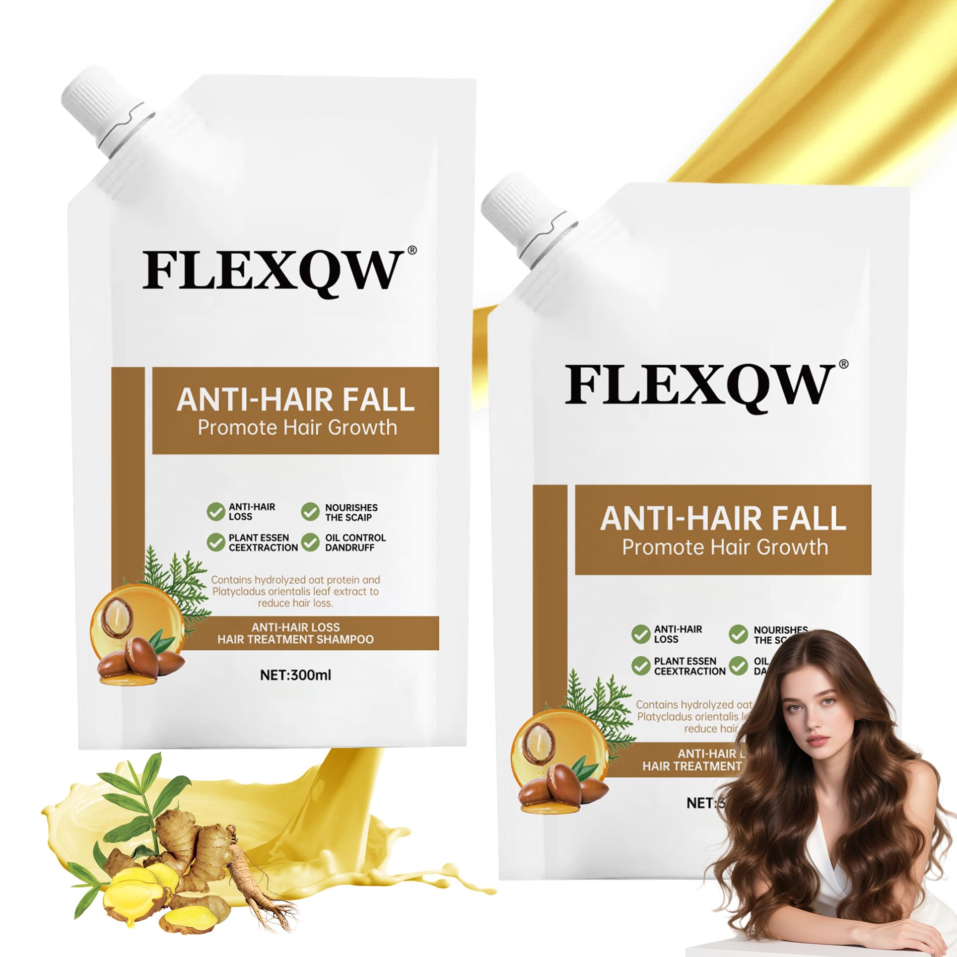 FLEXQW anti-hair-loss shampoo bottle front highlighting scalp care