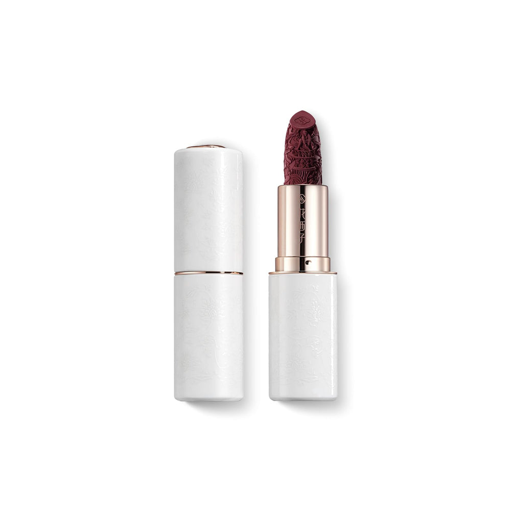 FLORASIS Blooming Rouge Lipstick swatch in Shadowed Cranberry highlighting versatile daytime wear