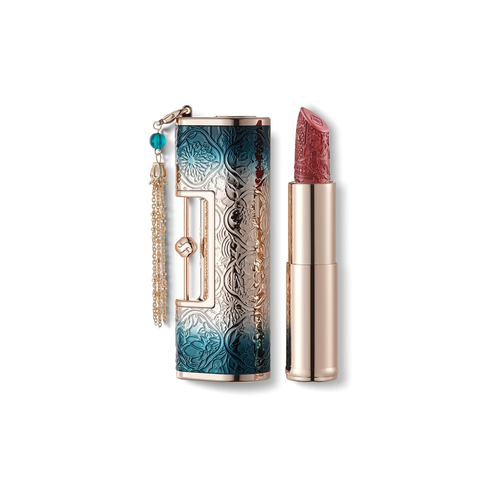 FLORASIS Blooming Rouge Lock Lipstick artwork on packaging highlighting premium craftsmanship and ceremonial feel