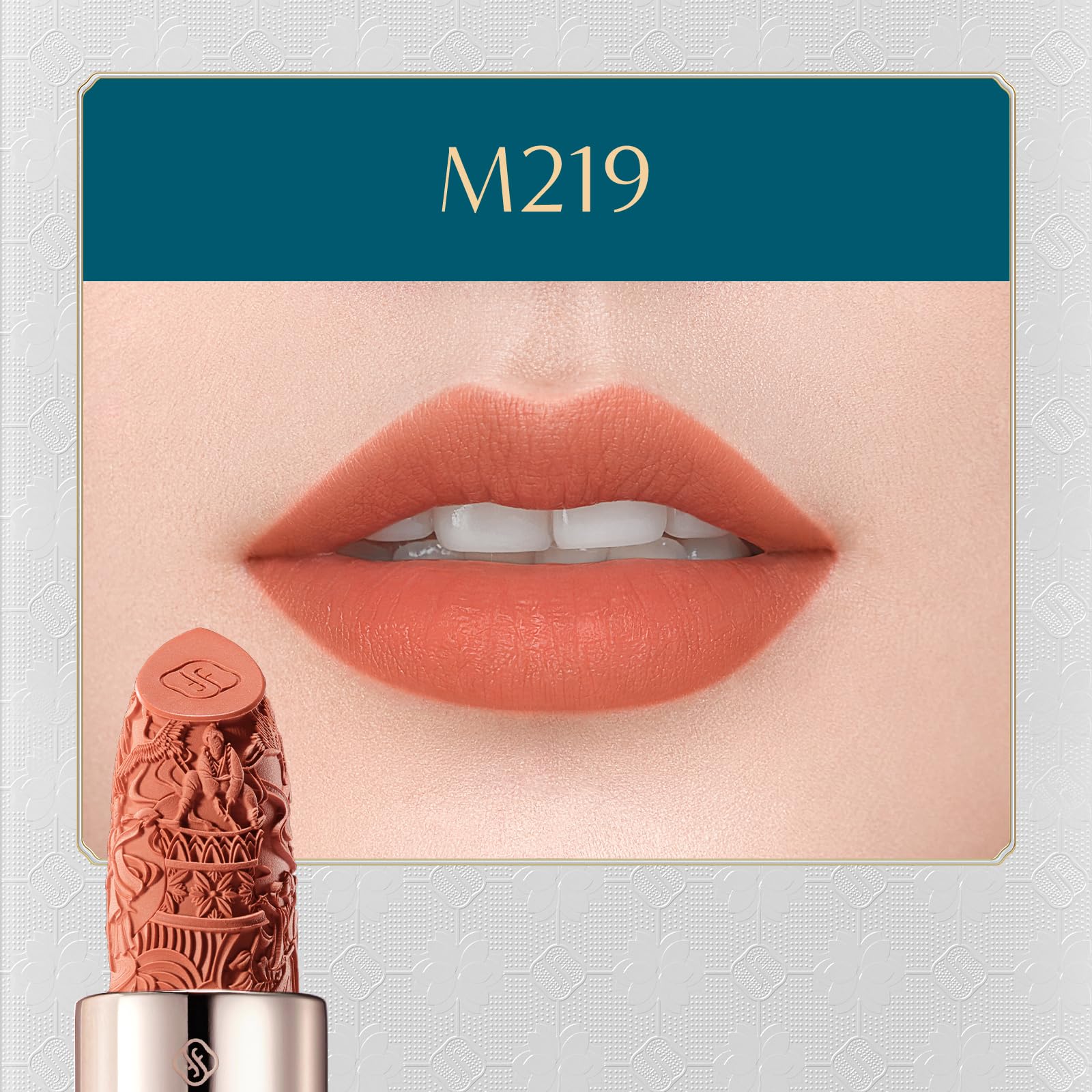 FLORASIS Blooming Rouge Lipstick in hand demonstrates feathered, misty matte finish.