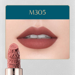 FLORASIS Blooming Rouge lipstick close-up demonstrates matte velvety finish for photos.