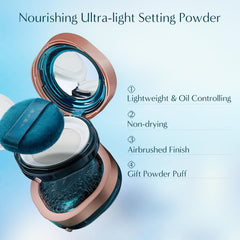 FLORASIS powder jar close-up showing silky texture for oil control