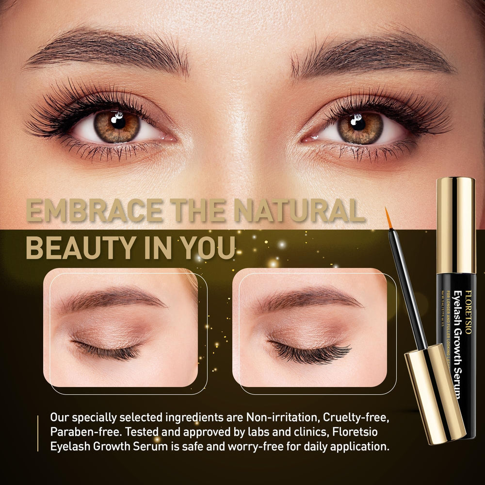 Evening routine shot shows serum applied along lash line.