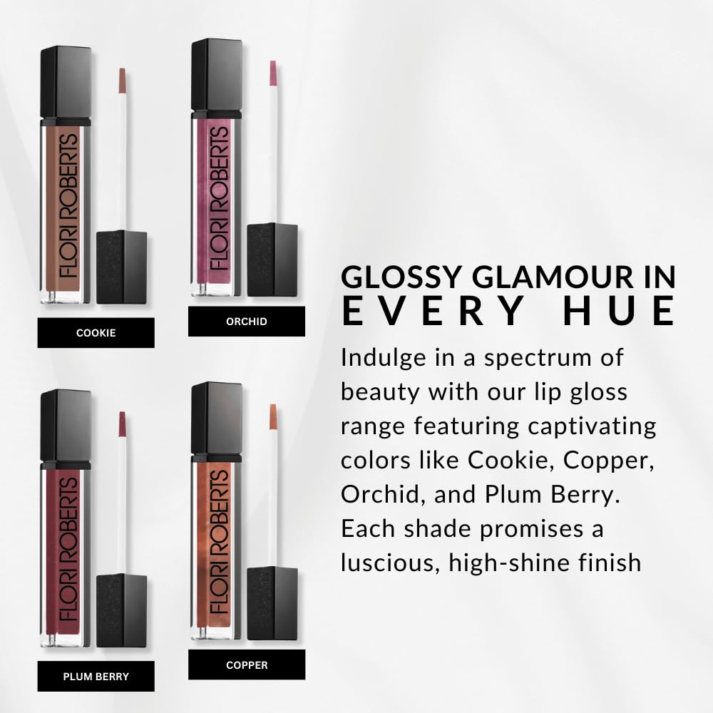 Flori Roberts Lip Shine texture close-up displaying smooth, feather-free color