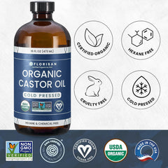 Florisan cold-pressed castor oil applied to skin for hydration.