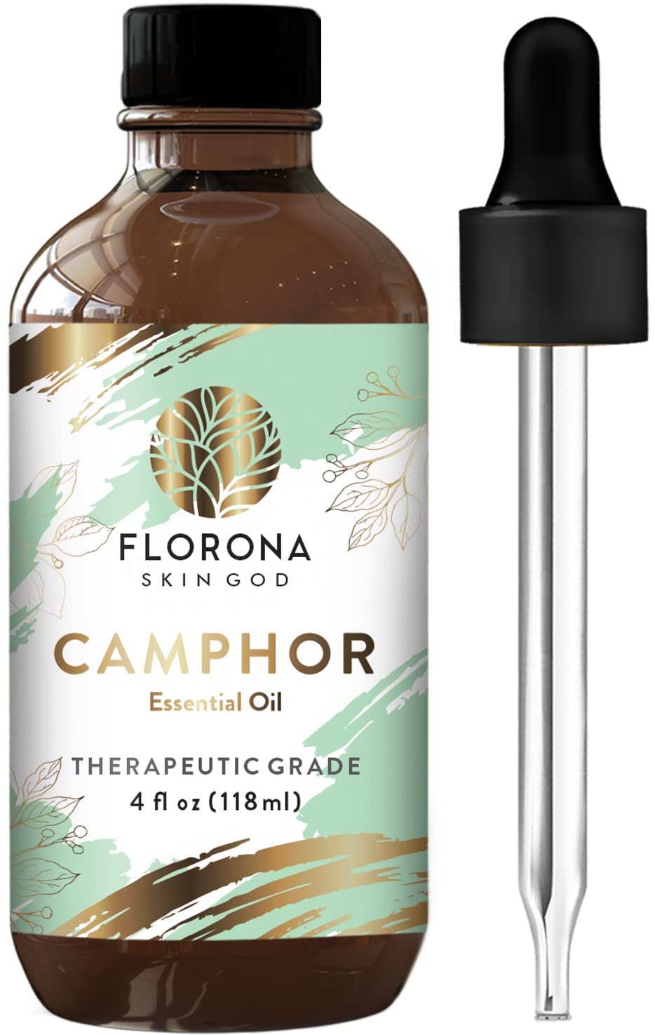 Florona Camphor Oil 4oz bottle showcases pure essential oil for refreshing scalp care.