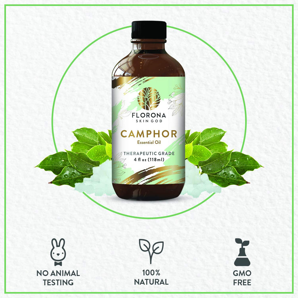 Florona Camphor Oil in massage context hints at relaxing, aromatic body rubs.