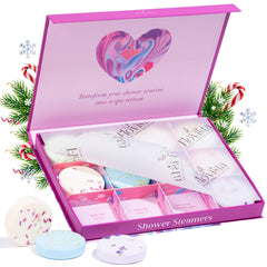Flovista aromatherapy shower steamers gift box with twelve tablets in premium packaging.