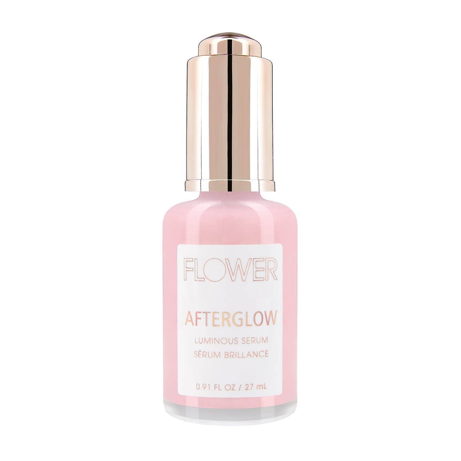 FLOWER Beauty Afterglow serum bottle delivering luminous hydration for radiant skin