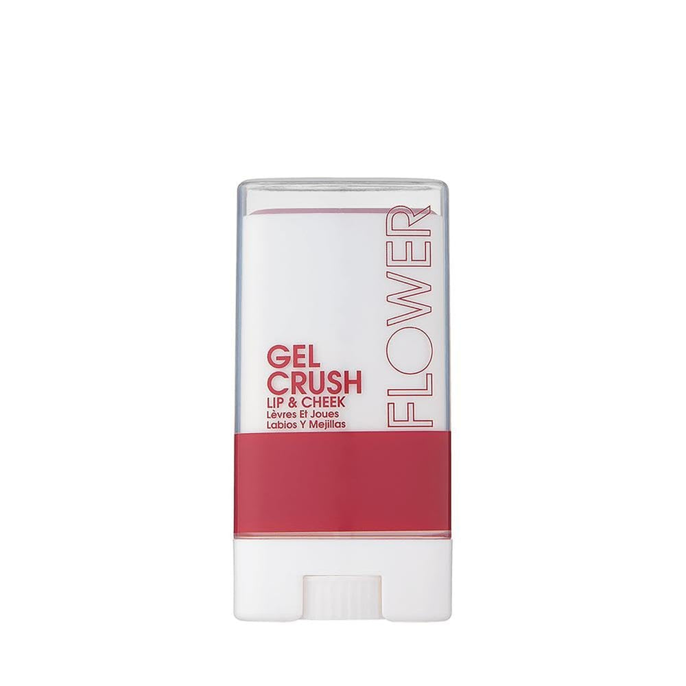 FLOWER Beauty gel crush-multistick berry swirl applied on lips and cheeks.