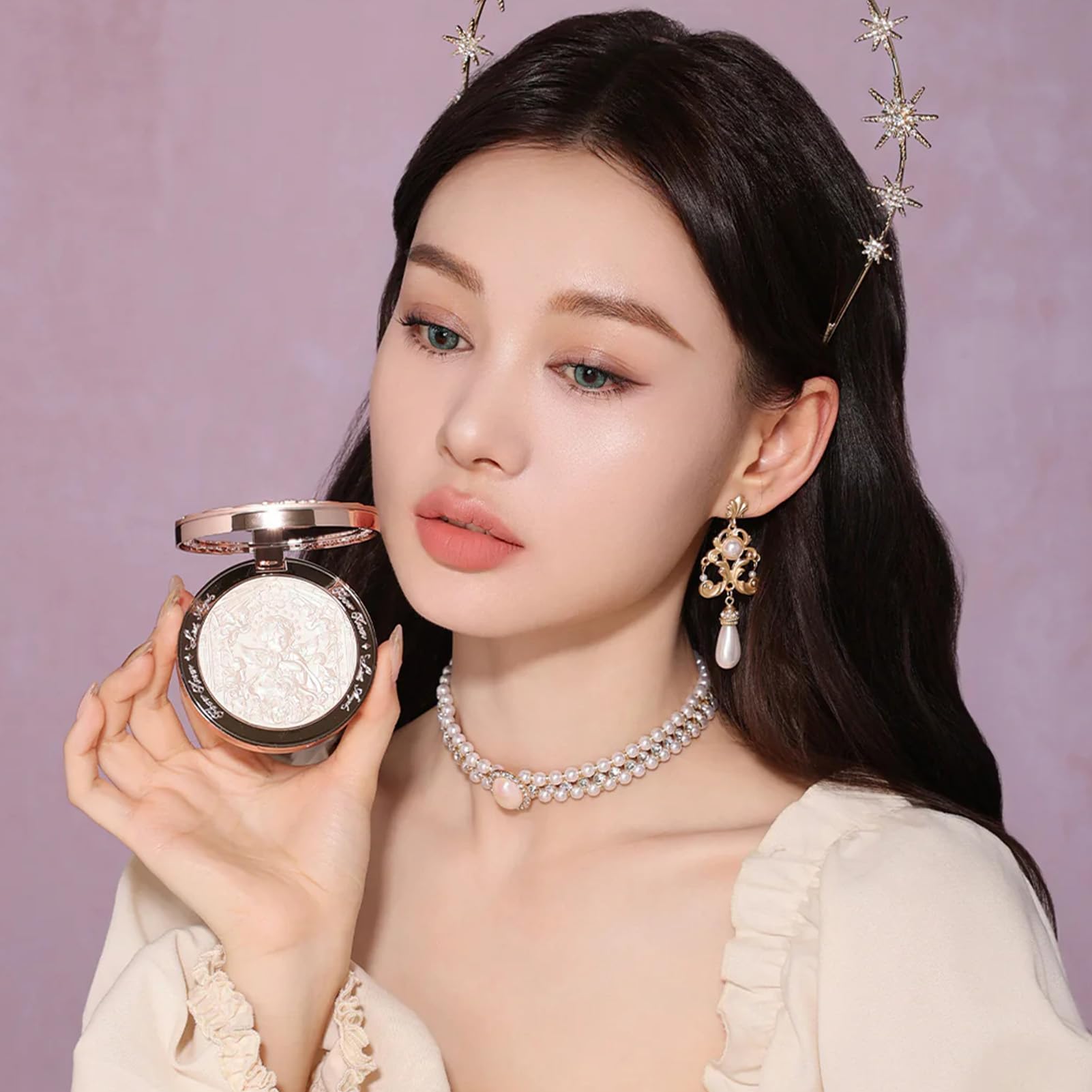 Collarbone highlight with moonlit warm shimmer