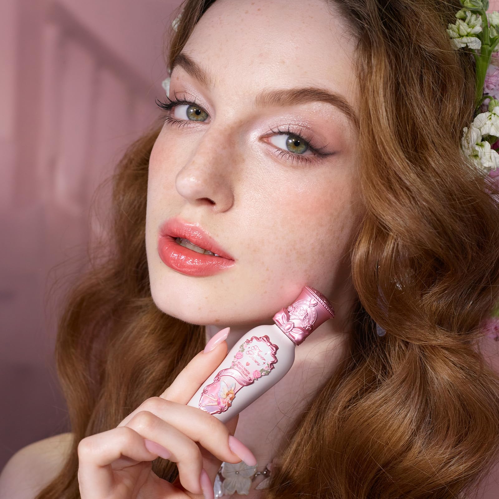 Glossy lip finish from Flower Knows Lip Lacquer with easy removal after wear.