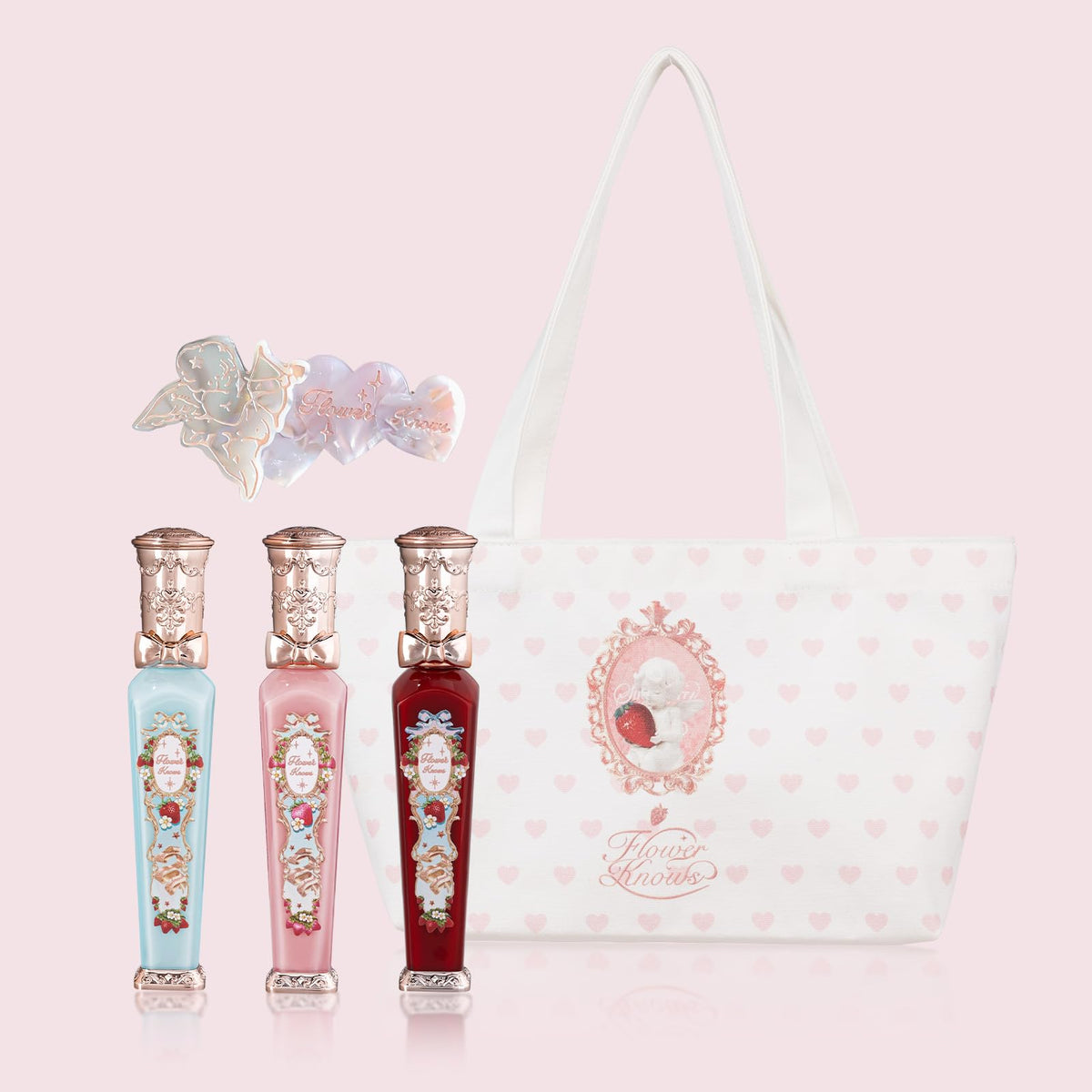 Flower Knows Strawberry Rococo Cloud Lip Cream S03 swatch on warm nude lips for daily wear