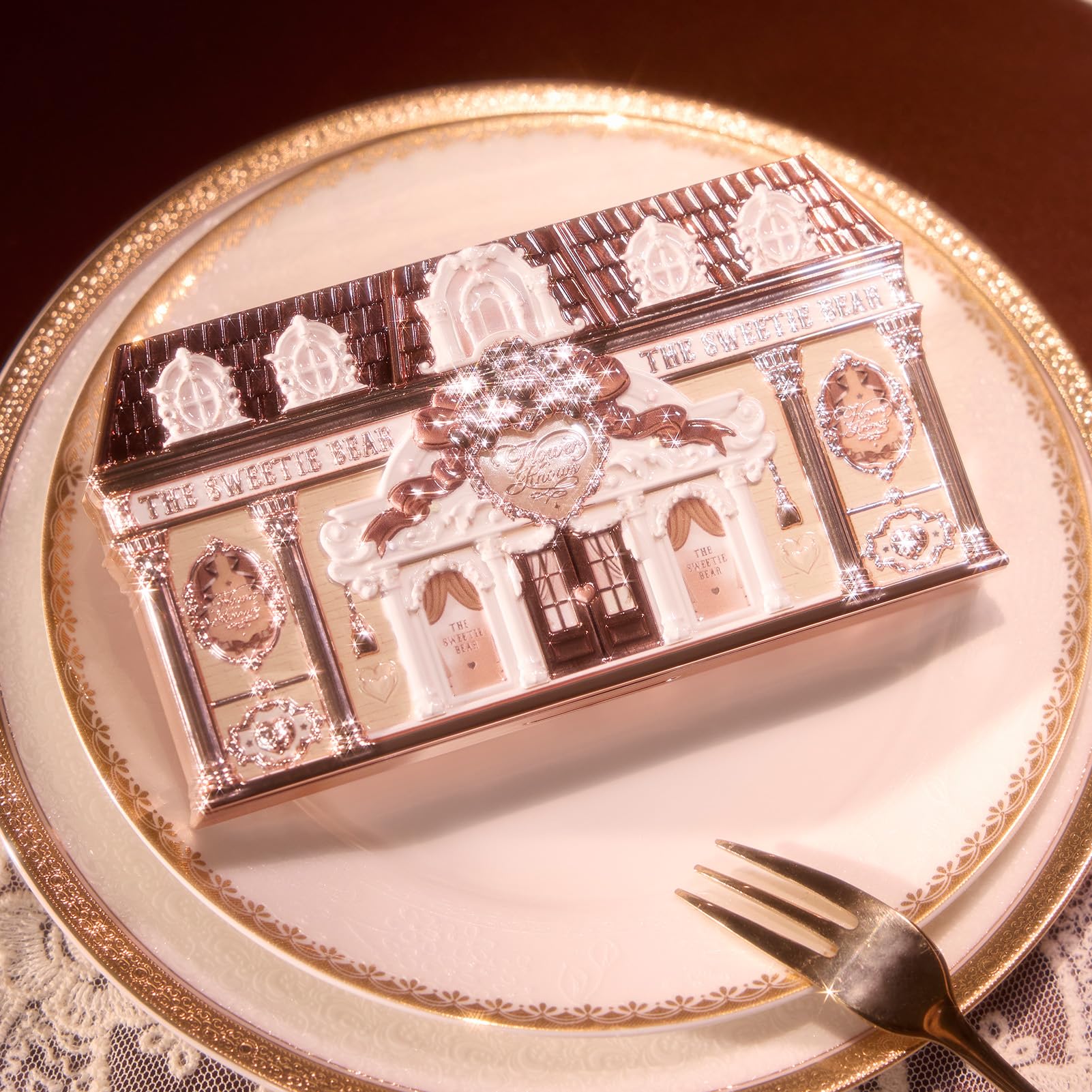 Flower Knows Sweetie Bear palette case open reveals gift-ready neoclassical design.