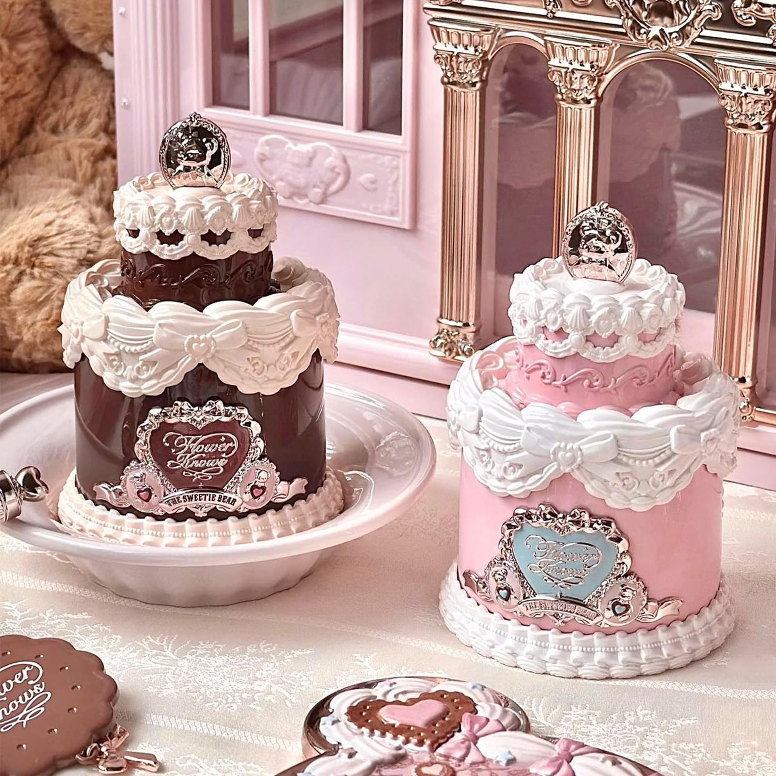 Flower Knows Sweetie Bear shell-cream swirls highlight elegant packaging