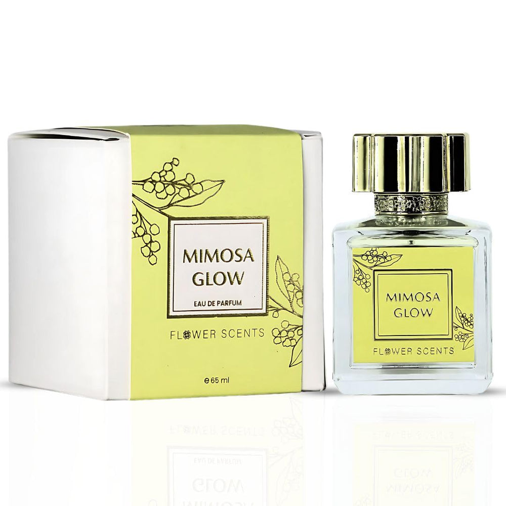 Flower Scents Mimosa Glow bottle front evokes sunny elegance for daily wear.