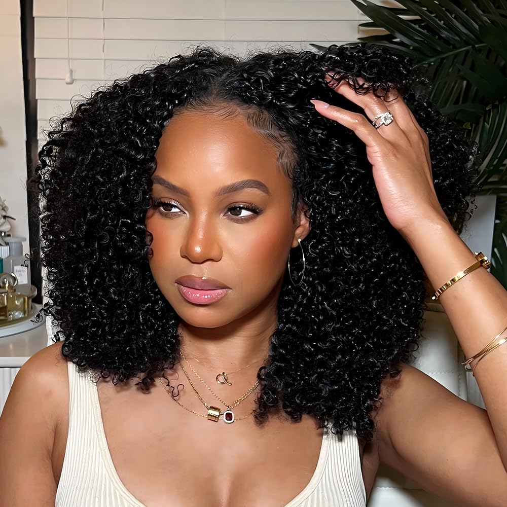 FlowerSeason Black Virgin Hair Deep Curly Feather Line for natural appearance.