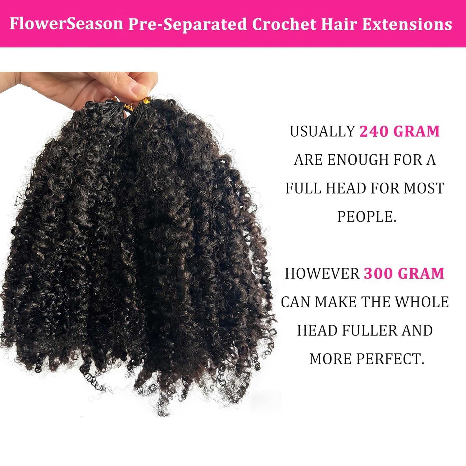 FlowerSeason Deep Curly Feather Line extensions add voluminous texture.