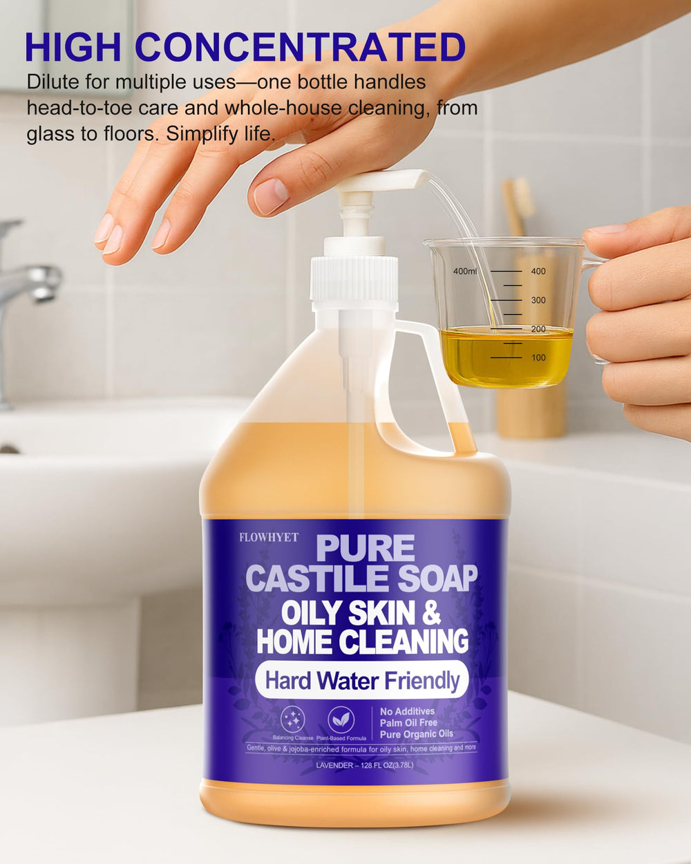 FLOWHYET pure castile soap liquid for body, face, and multi-use care