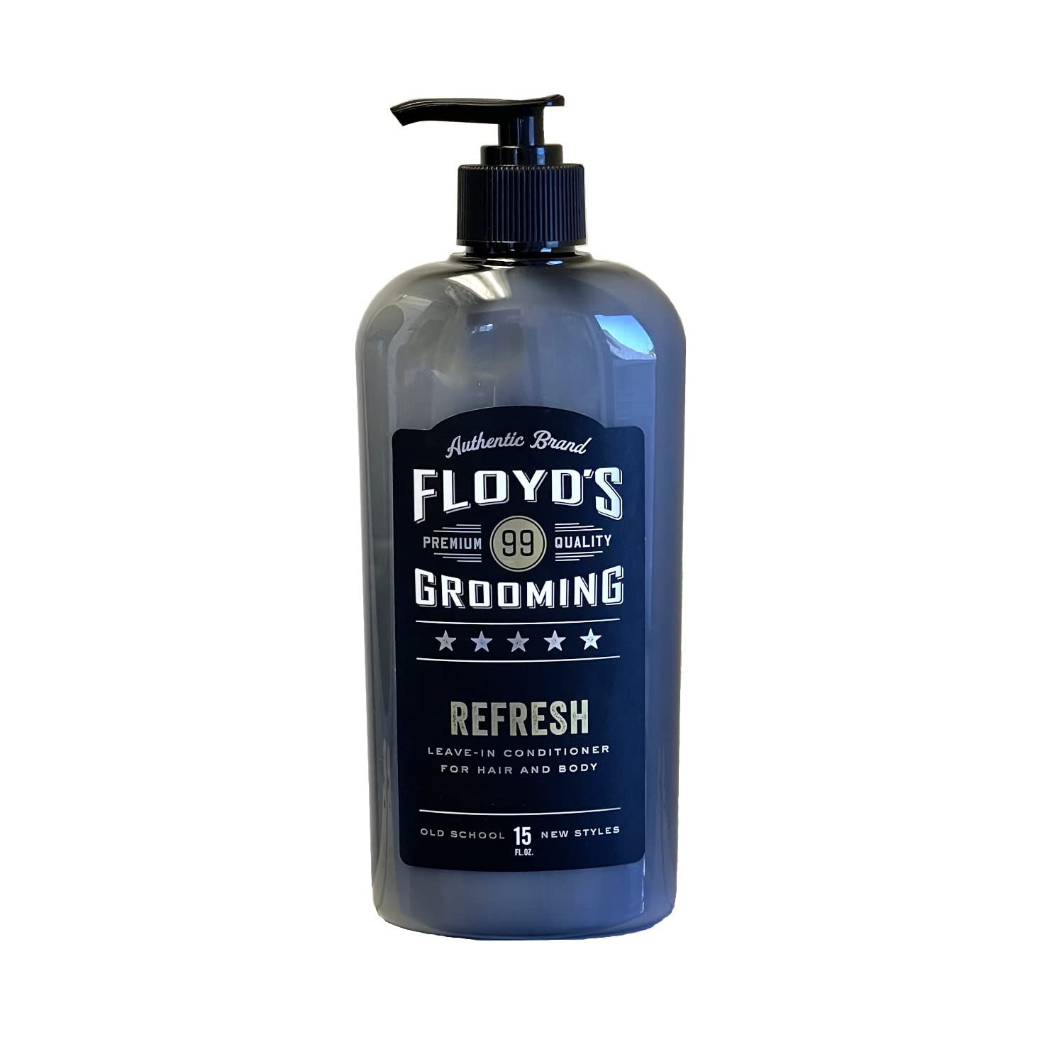 Floyd's 99 Refresh bottle closeup showing moisturizing conditioner for hair and body