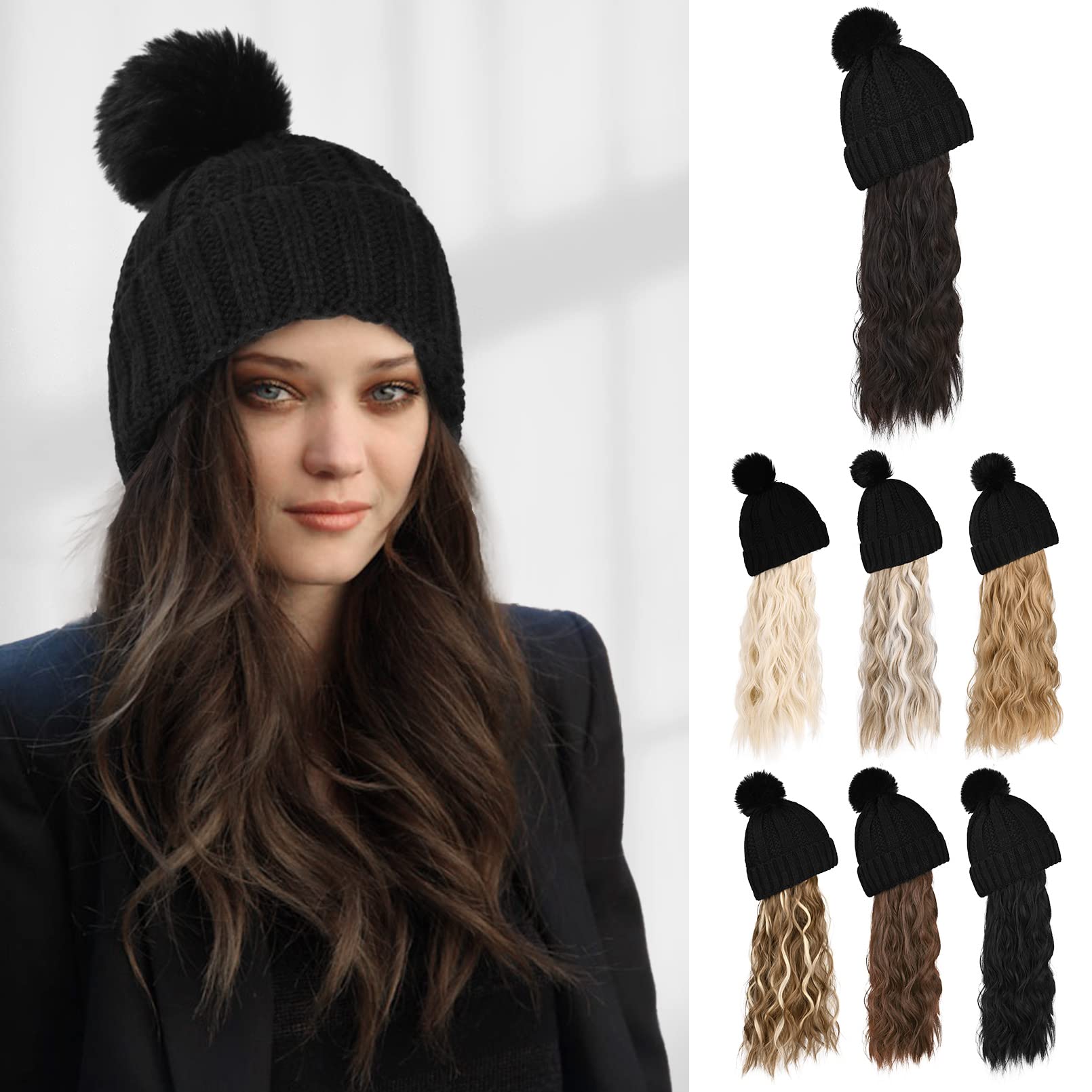 Flufymooz beanie wig with long wavy hair adds instant length for daily styling.