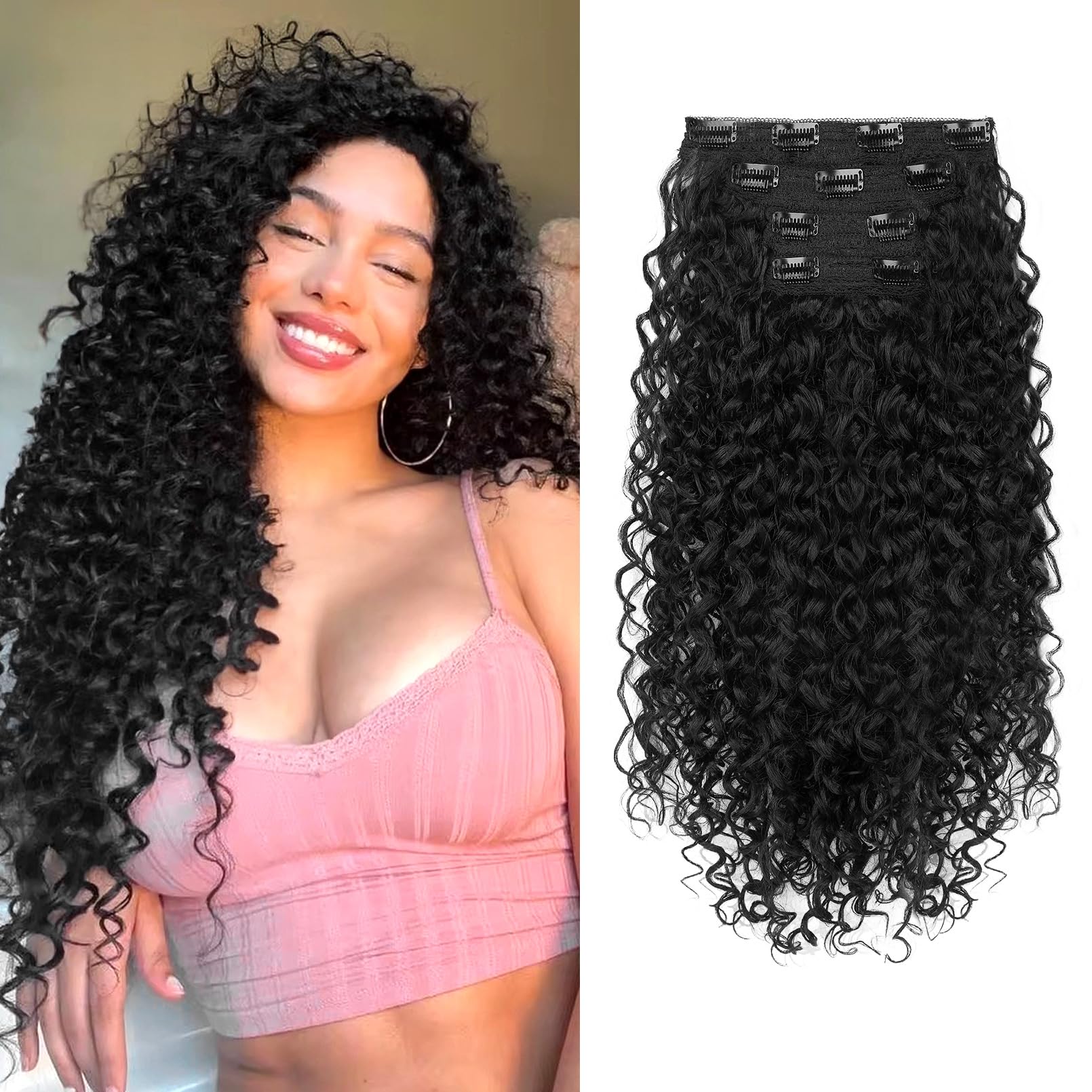 Flufymooz clip-in hair extensions 4pc set for quick volume.