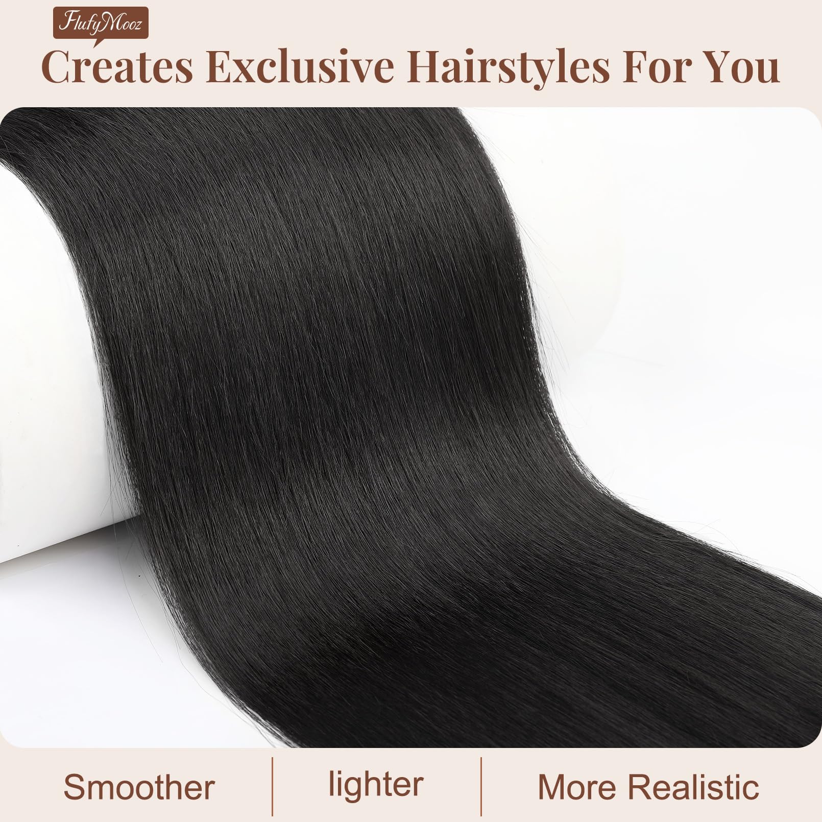 Flufymooz drawstring clip-on ponytail for quick, secure wear