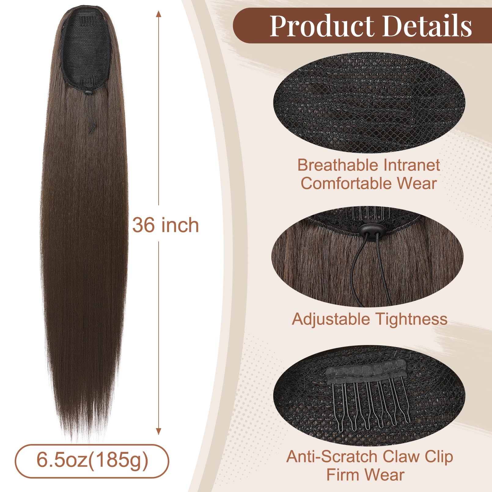 Flufymooz drawstring ponytail is easy to wear and secure all day.