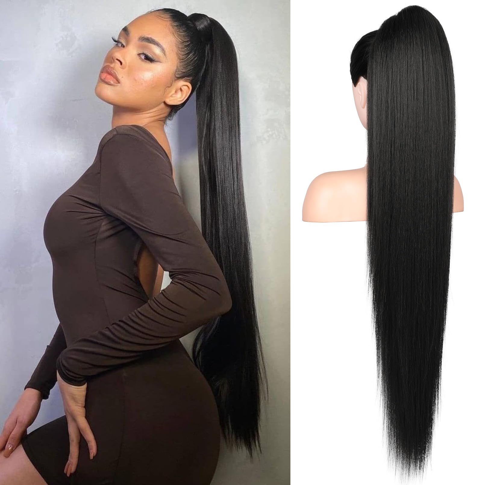 Flufymooz ponytail extension in natural black with instant length boost