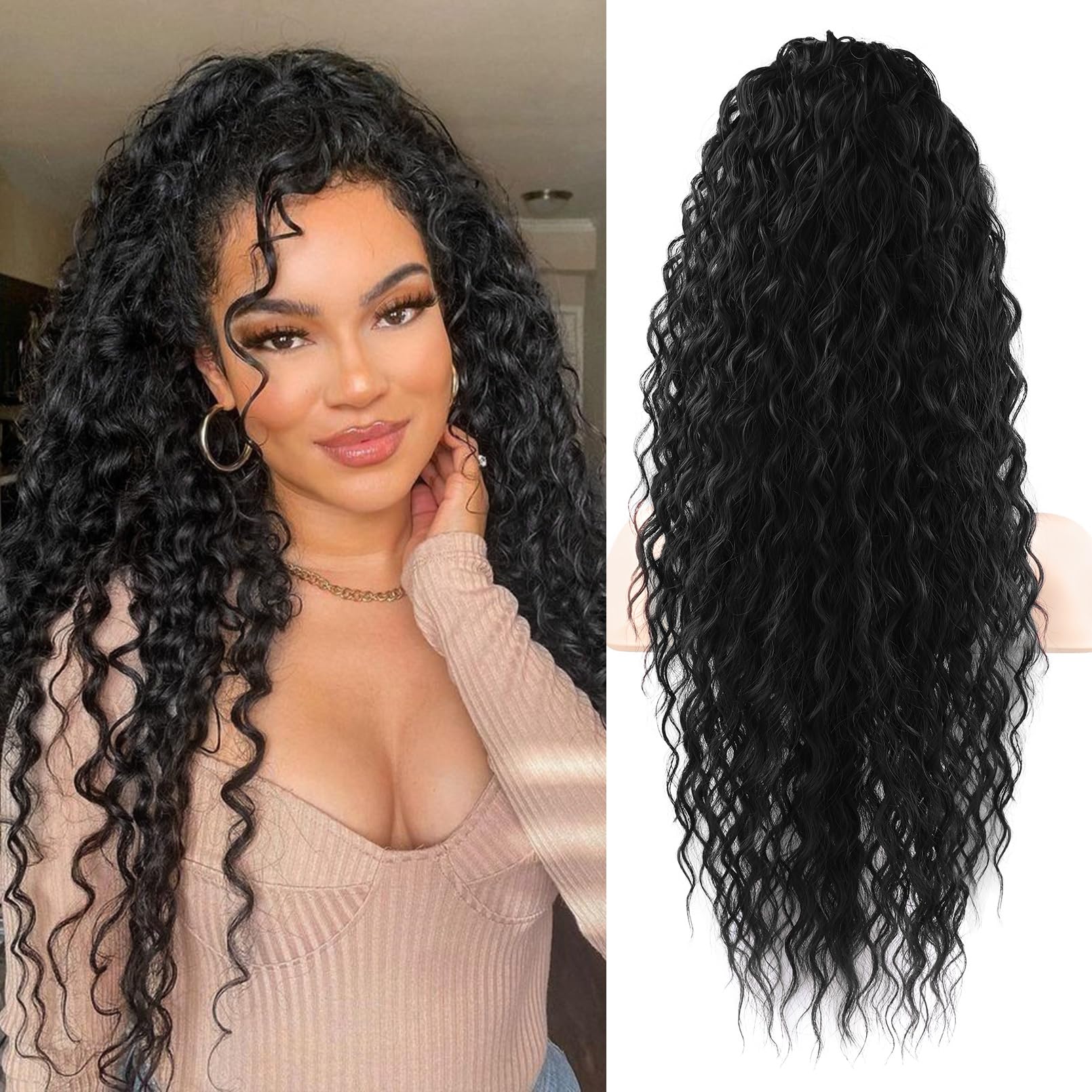 Flufymooz ponytail extension with bohemian curls for added volume.