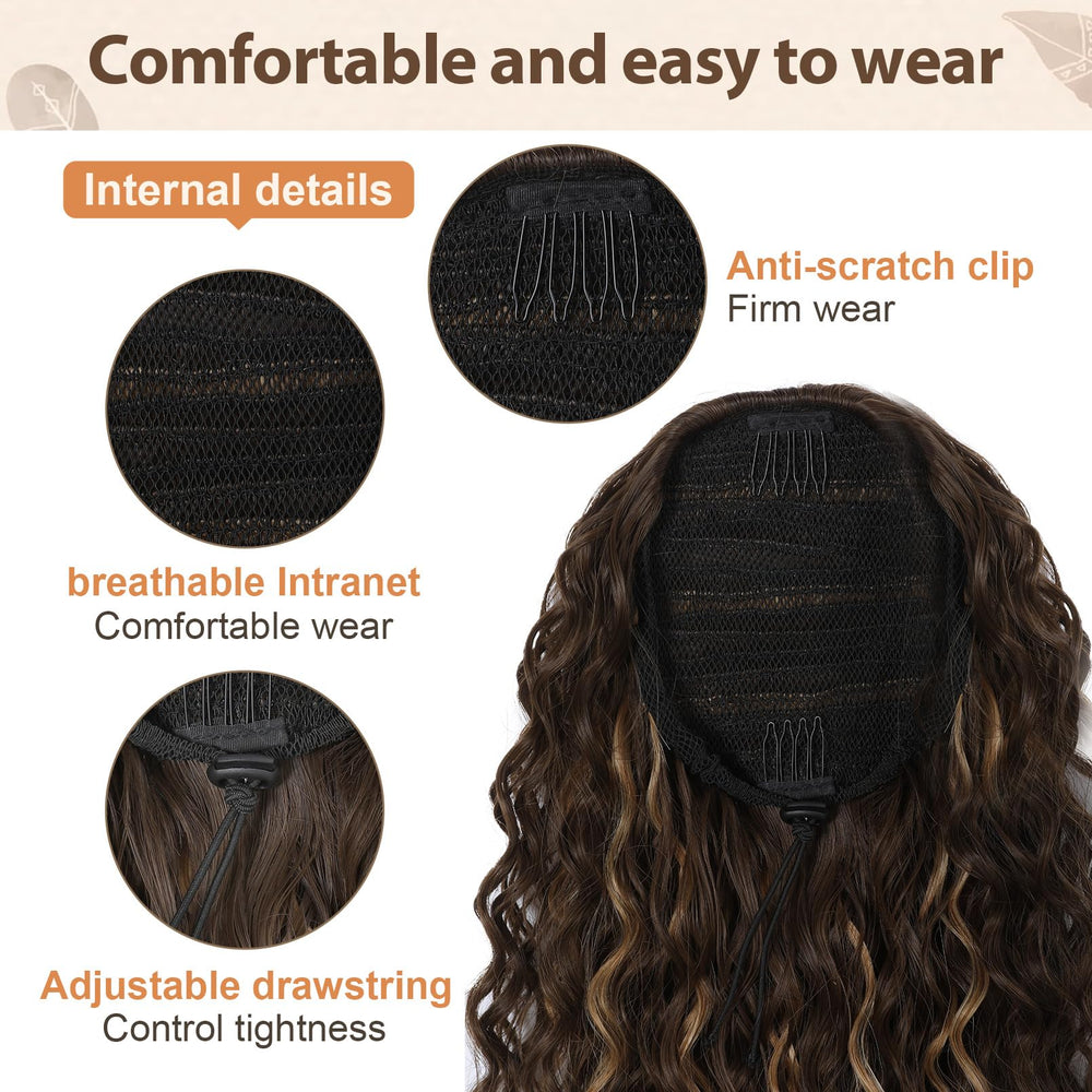 Flufymooz Natural Black ponytail blends with many hair shades.