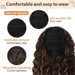 Flufymooz Natural Black ponytail blends with many hair shades.