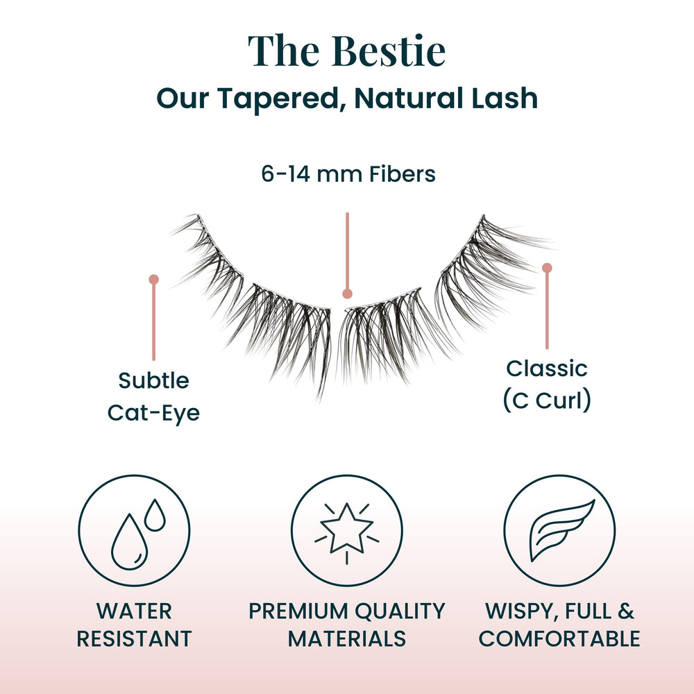 FlutterHabit Bestie Lash Clusters with recommended adhesive for longer wear.