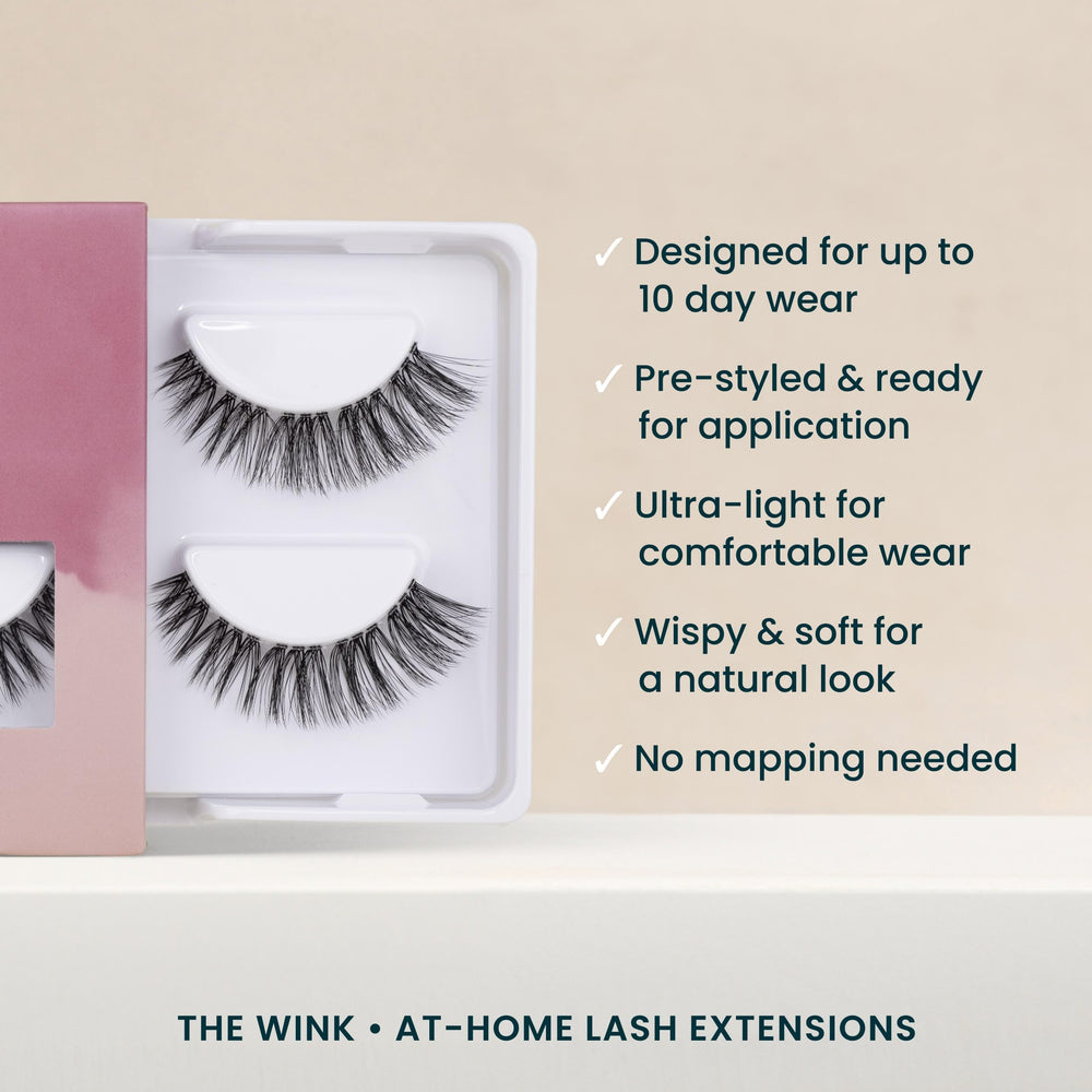 FlutterHabit The Wink Lashes adhesive sold separately shown alongside packaging.