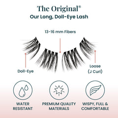 FlutterHabit lashes shown on eye indicating up to 10 day wear option