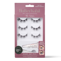 FlutterHabit Wink kit contents show three lash sets for at home extensions