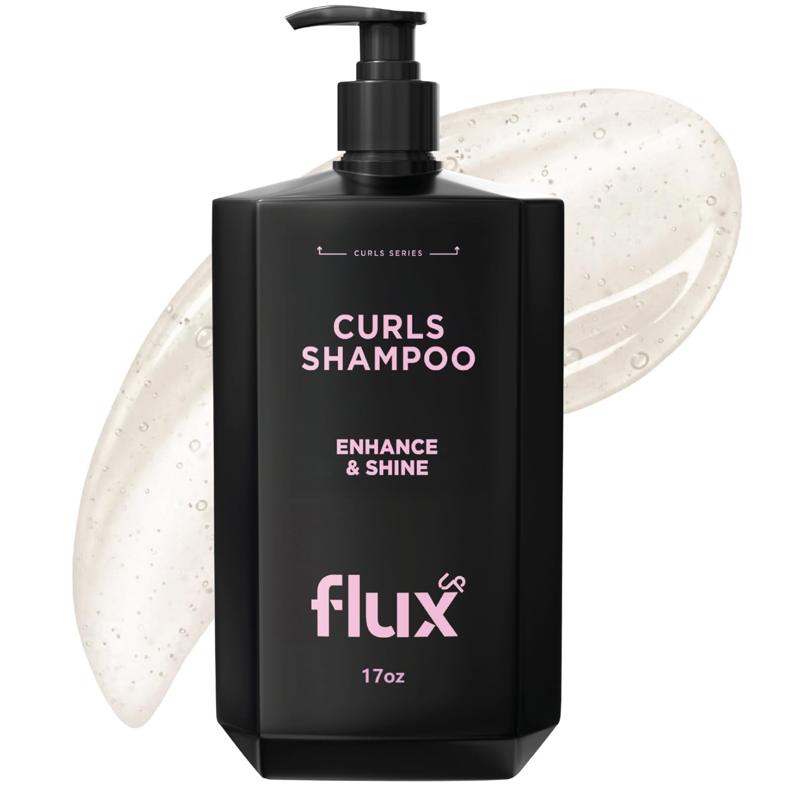Flux Up Curly Hair Shampoo bottle front view highlighting hydrating, frizz-control formula.