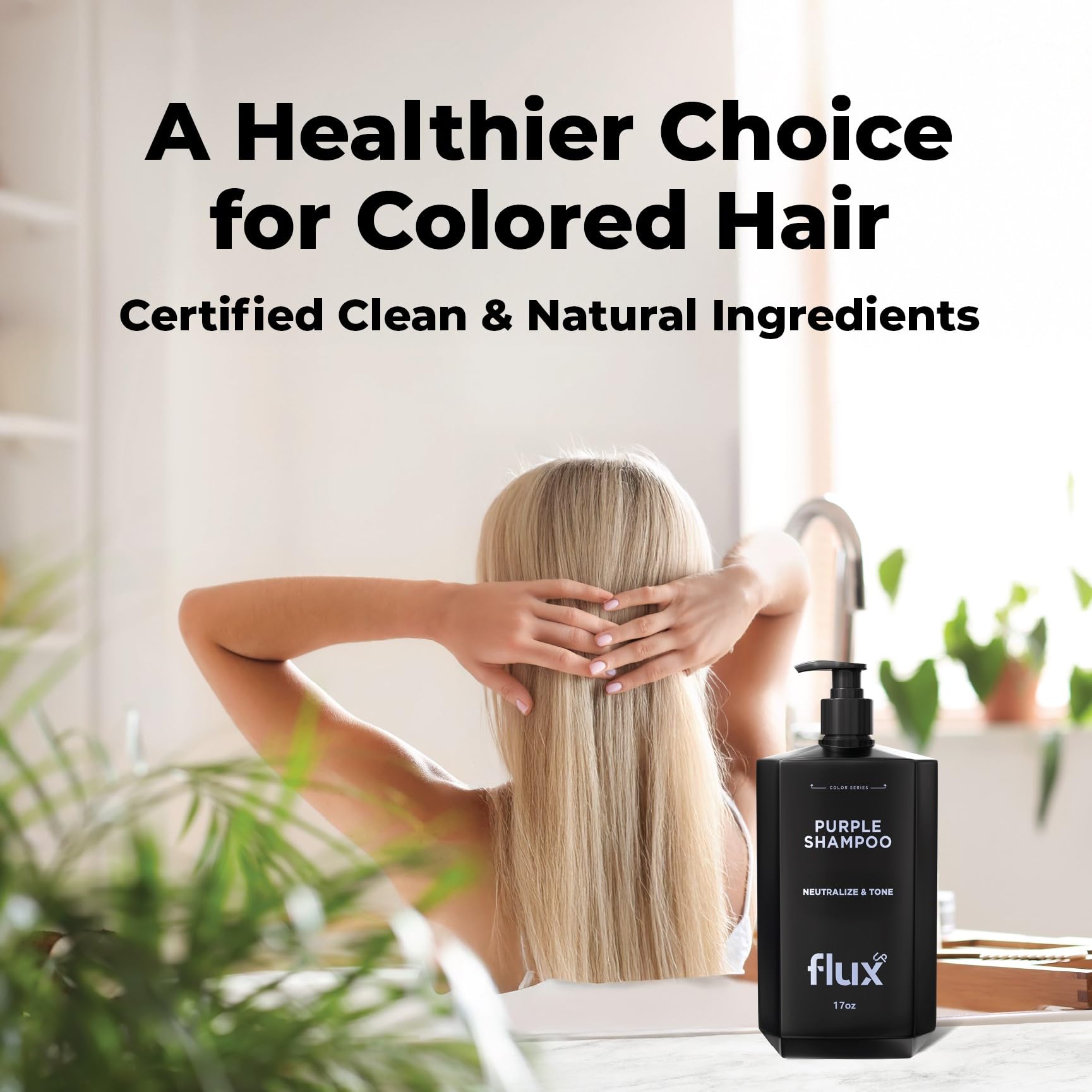 Flux Up Purple Shampoo highlights violet pigments for brass control.
