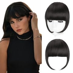 Flvaco clip-in bangs close-up shows premium fibers for a natural, seamless blend.