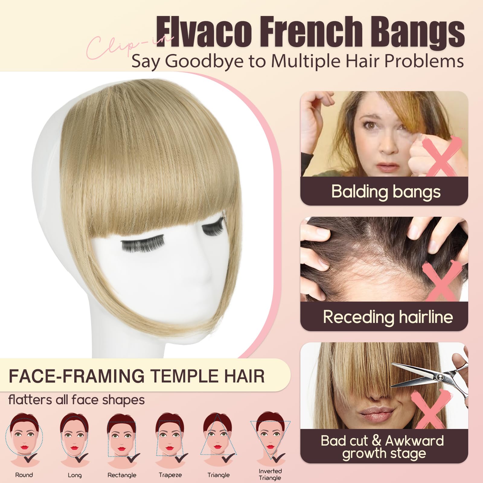 Flvaco clip-in bangs seamless blending with natural hairline