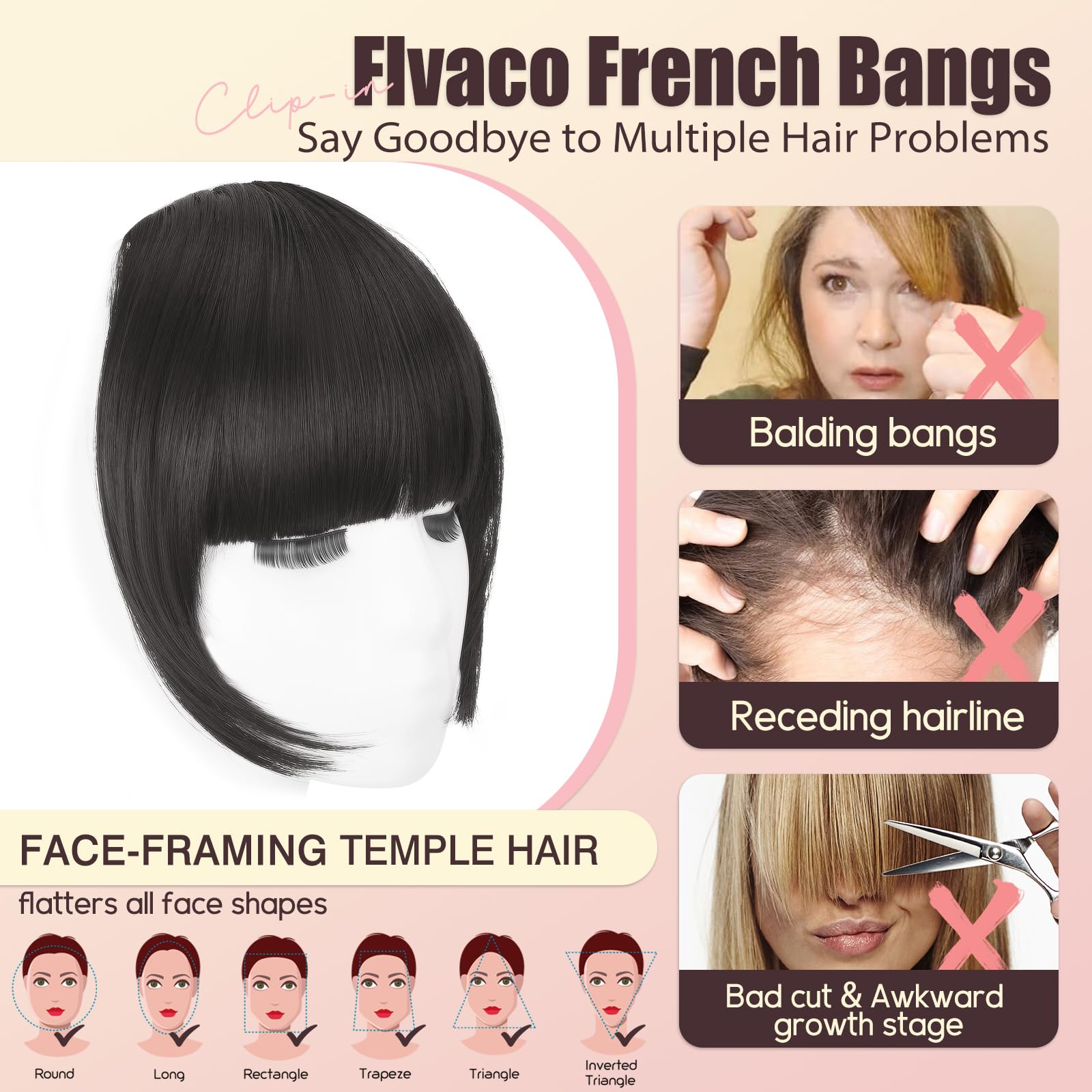 Flvaco French bangs natural-black on model demonstrate easy daily wear.