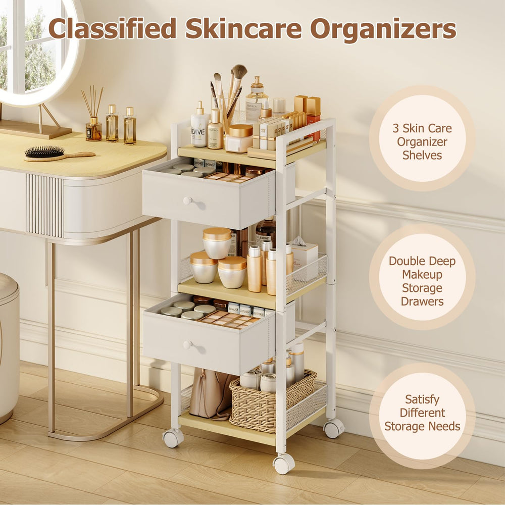 Flycity makeup cart in a bedroom setup maximizing space and accessibility.