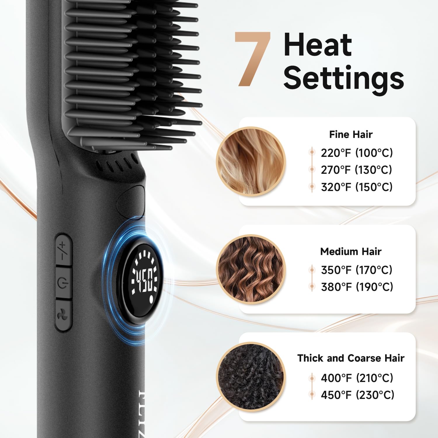 FLYZEMAA dense bristles glide through hair for efficient straightening with fewer passes.