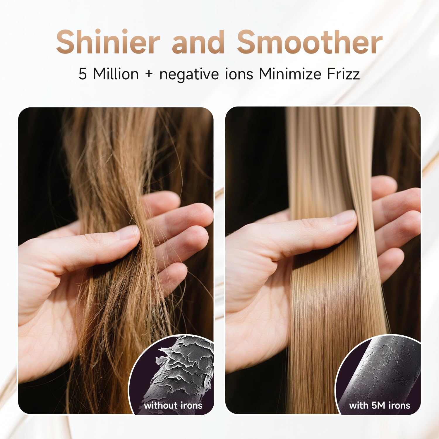 FLYZEMAA ionic coating reduces frizz for smoother, shinier results.