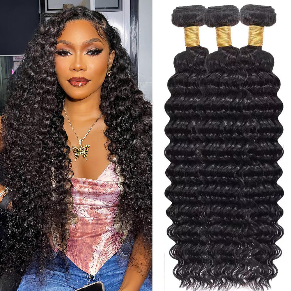 Flyzhuim Deep Wave Bundles packaging shows premium Brazilian hair for a natural finish.