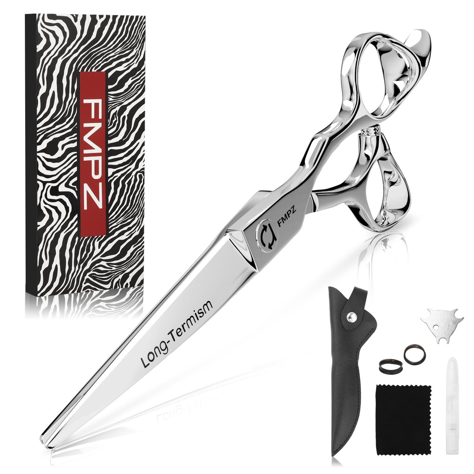 FMPZ hair cutting scissors with convex blade for smooth, precise salon cuts