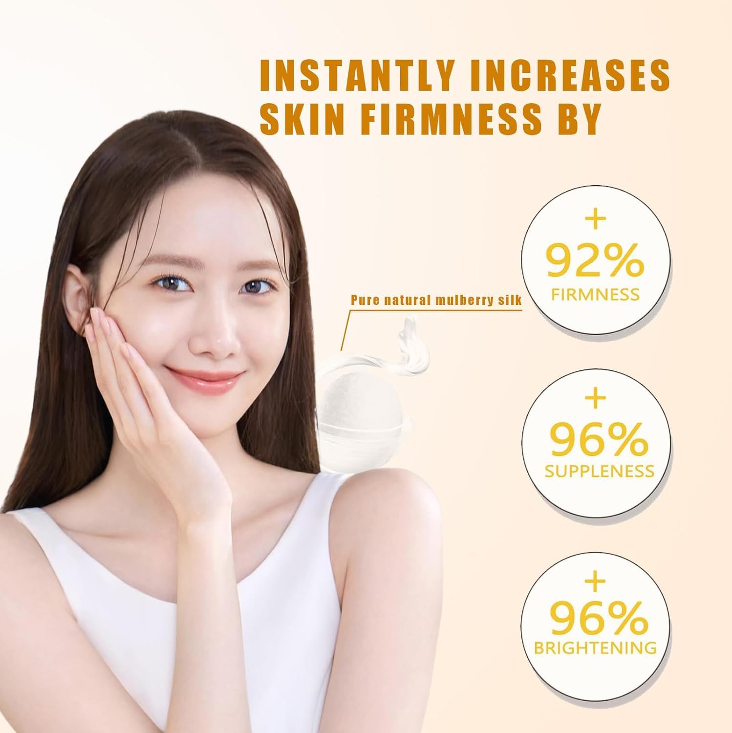 Texture close-up reveals water-based silk protein formula for smooth skin feel