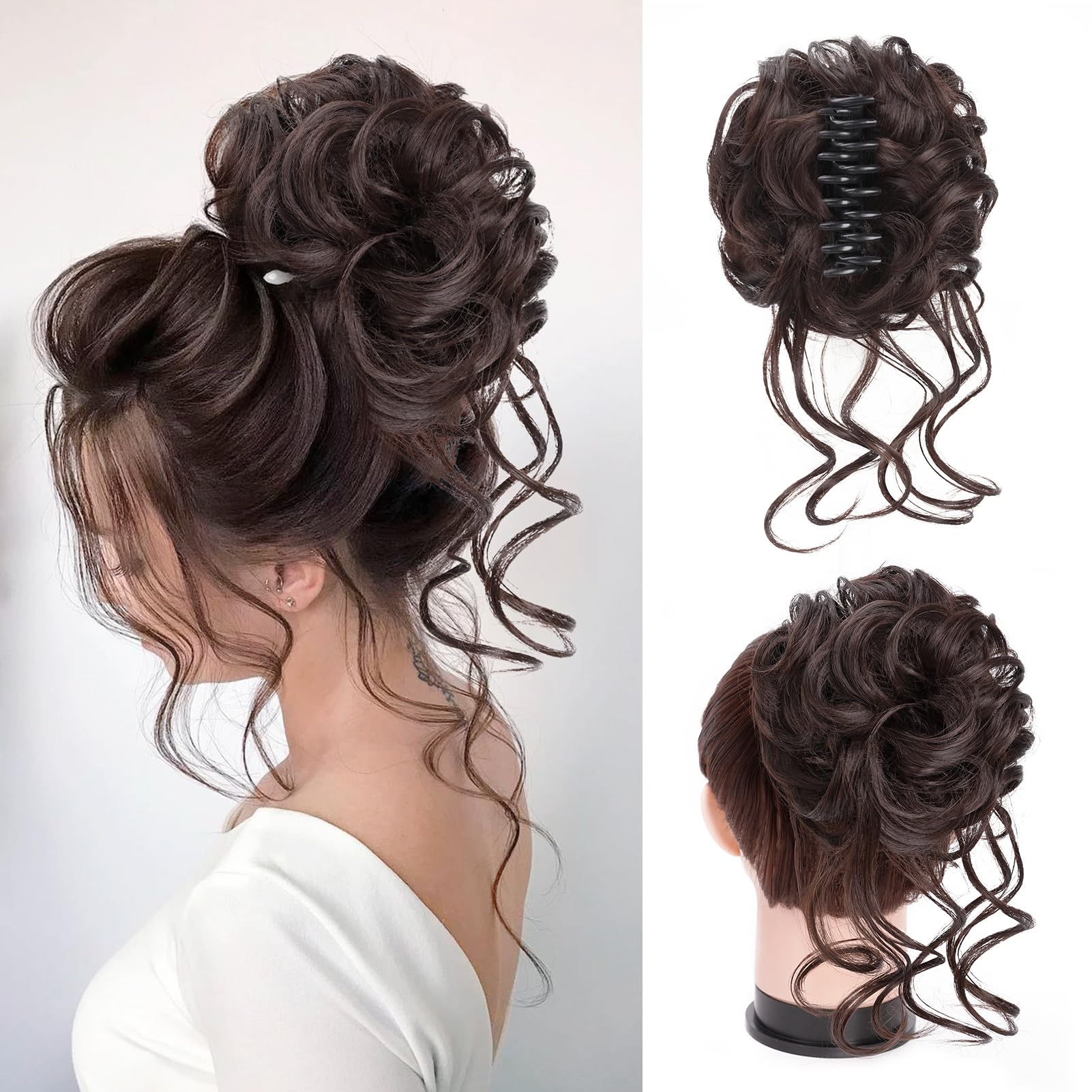 Foaoit claw clip messy bun hair piece shows natural fullness for an easy updo