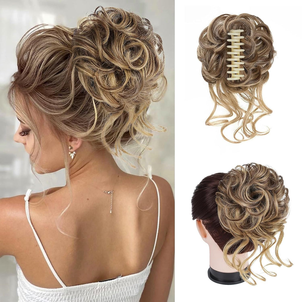 Foaoit messybun hair piece with clip for instant volume and secure wear.